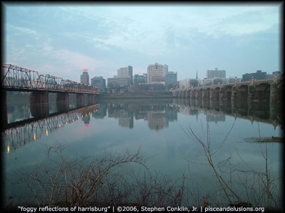 Foggy Reflections of Harrisburg, PA, by Stephen Conklin, Jr., pisceandelusions.org