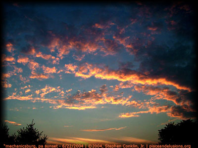 "mechanicsburg, pa sunset, 6/22/2004" | &copy;2004, Stephen Conklin, Jr. | www.pisceandelusions.org